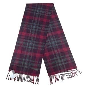 Hickey Freeman Mens Plaid Cashmere Fringed Scarf Burgundy Red New